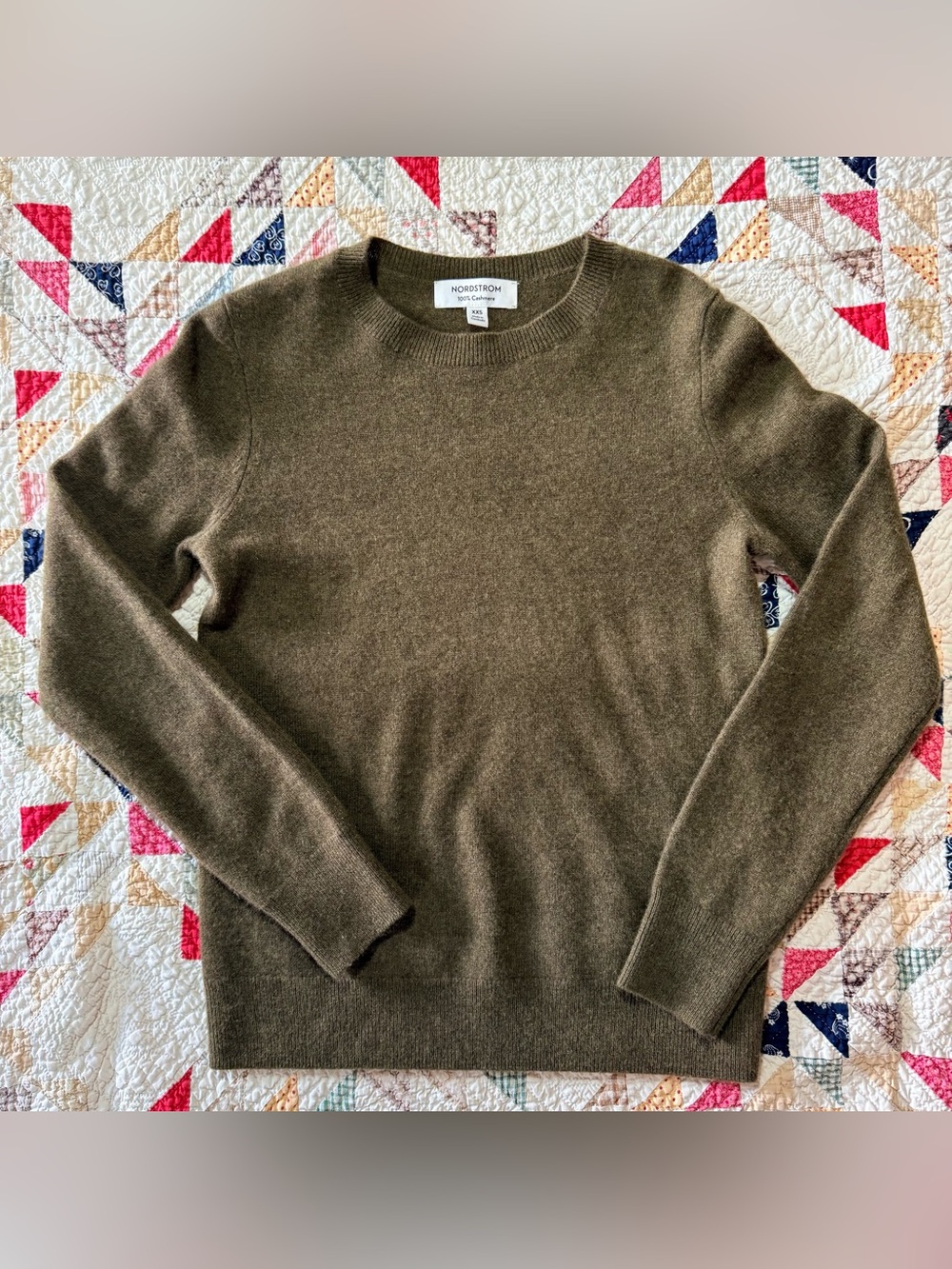 Nordstrom 100% Cashmere Crewneck Sweater — Olive Green, XXS
